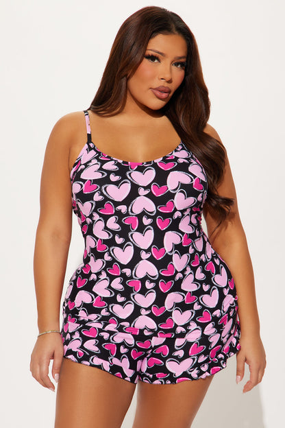 Love In The Air PJ Short Set - Black/Pink