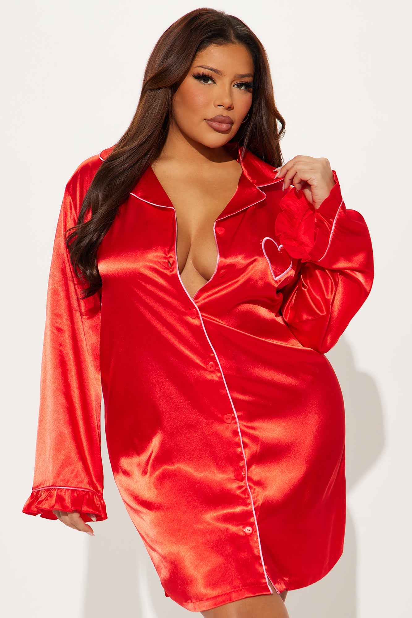 Crushing On You Satin PJ Sleep Shirt - Red