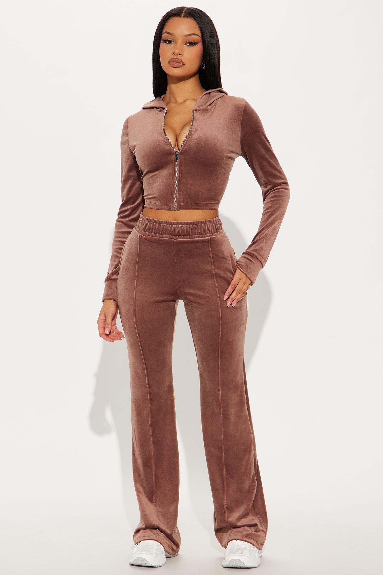 Amelia Velour Pant Set - Brown