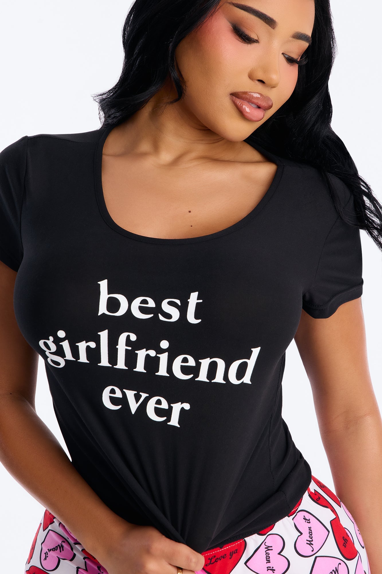 Best Girlfriend Ever Short Sleeve PJ Short Set - Black/combo