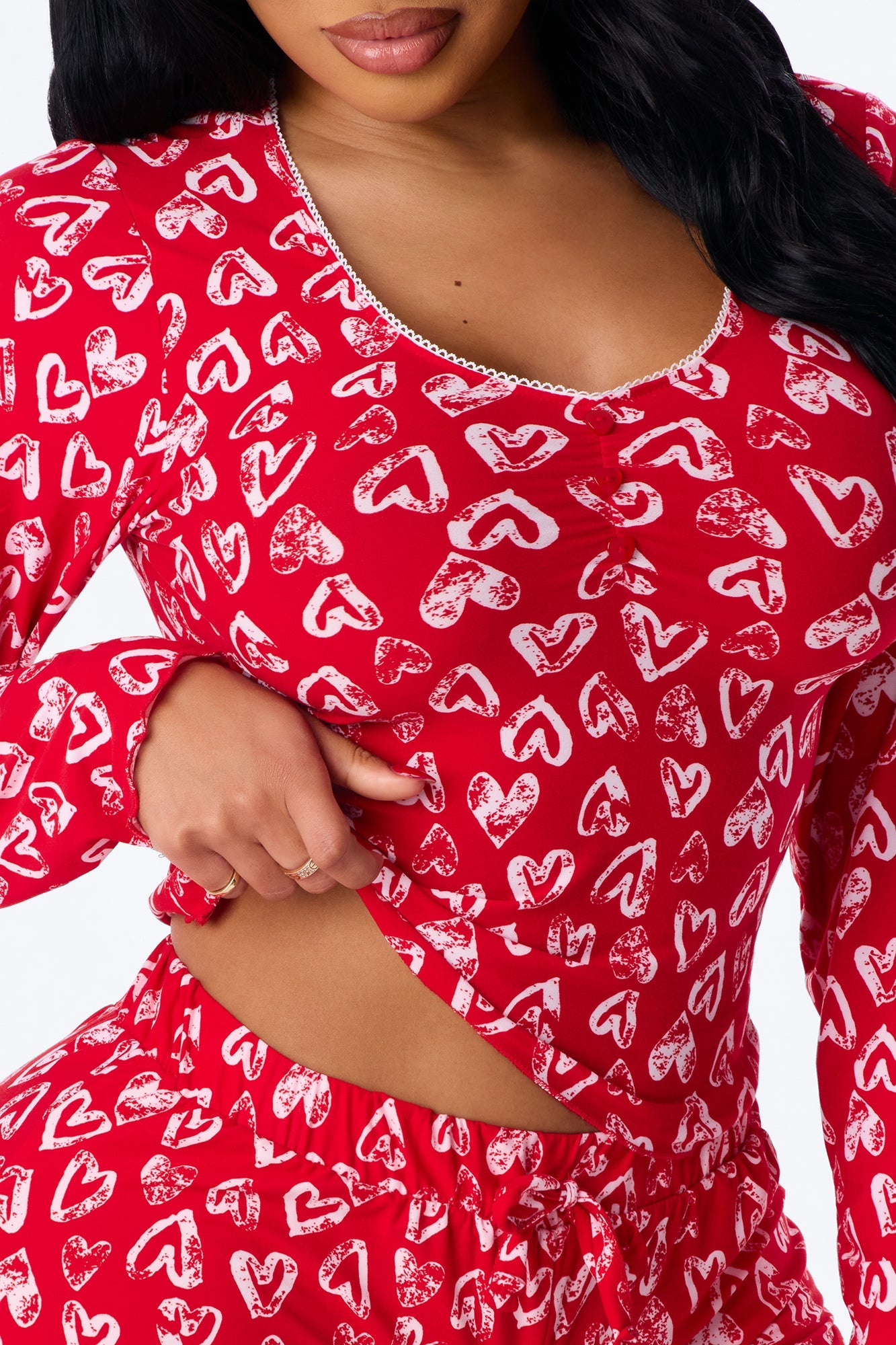 Love Everywhere Long Sleeve PJ Short Set - Red/White