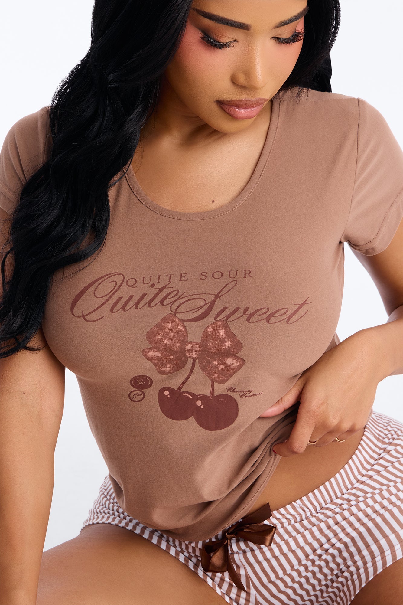 Quite Sweet Short Sleeve PJ Short Set - Brown