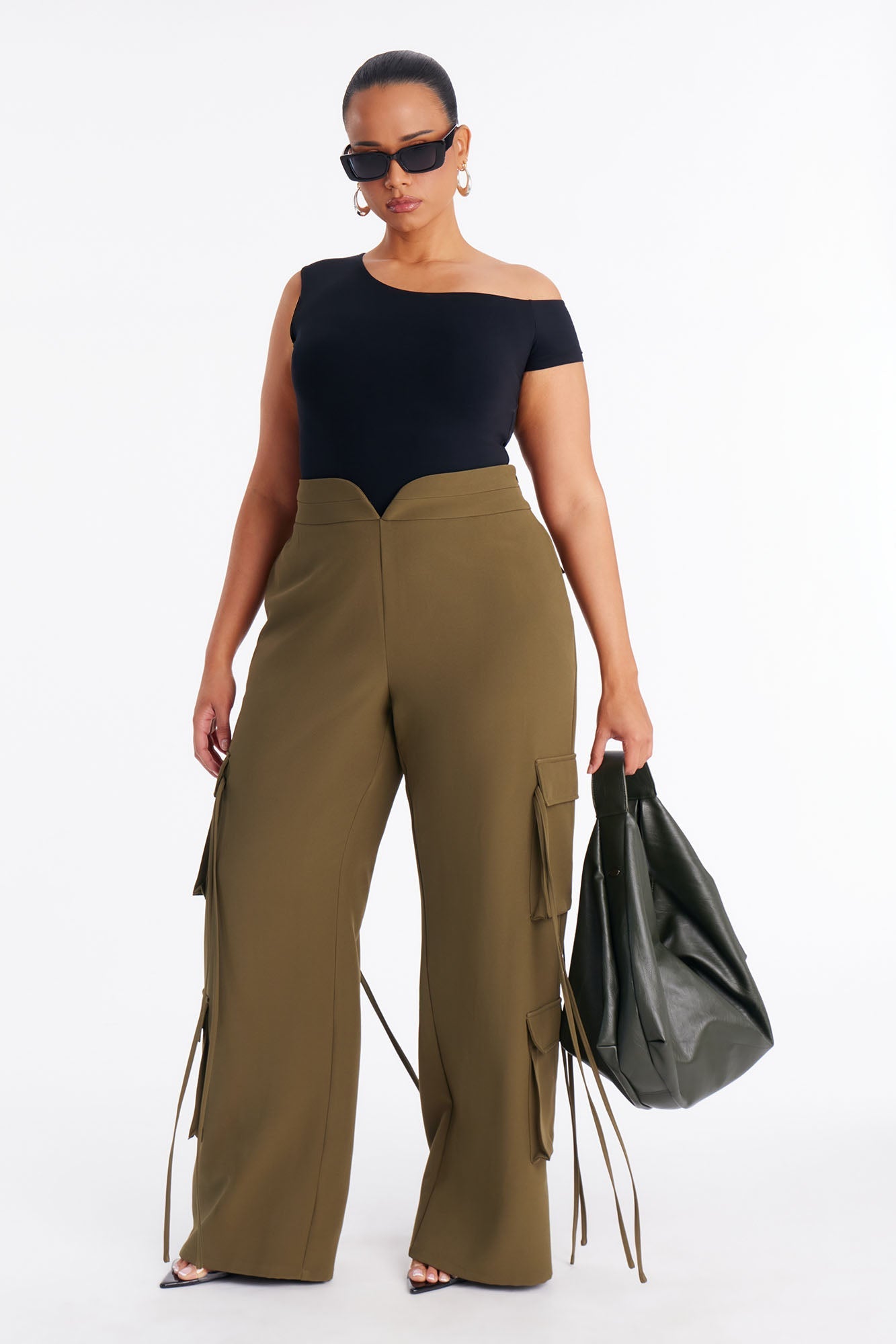 Morgan V Waist Cargo Pants 33 - Military Green