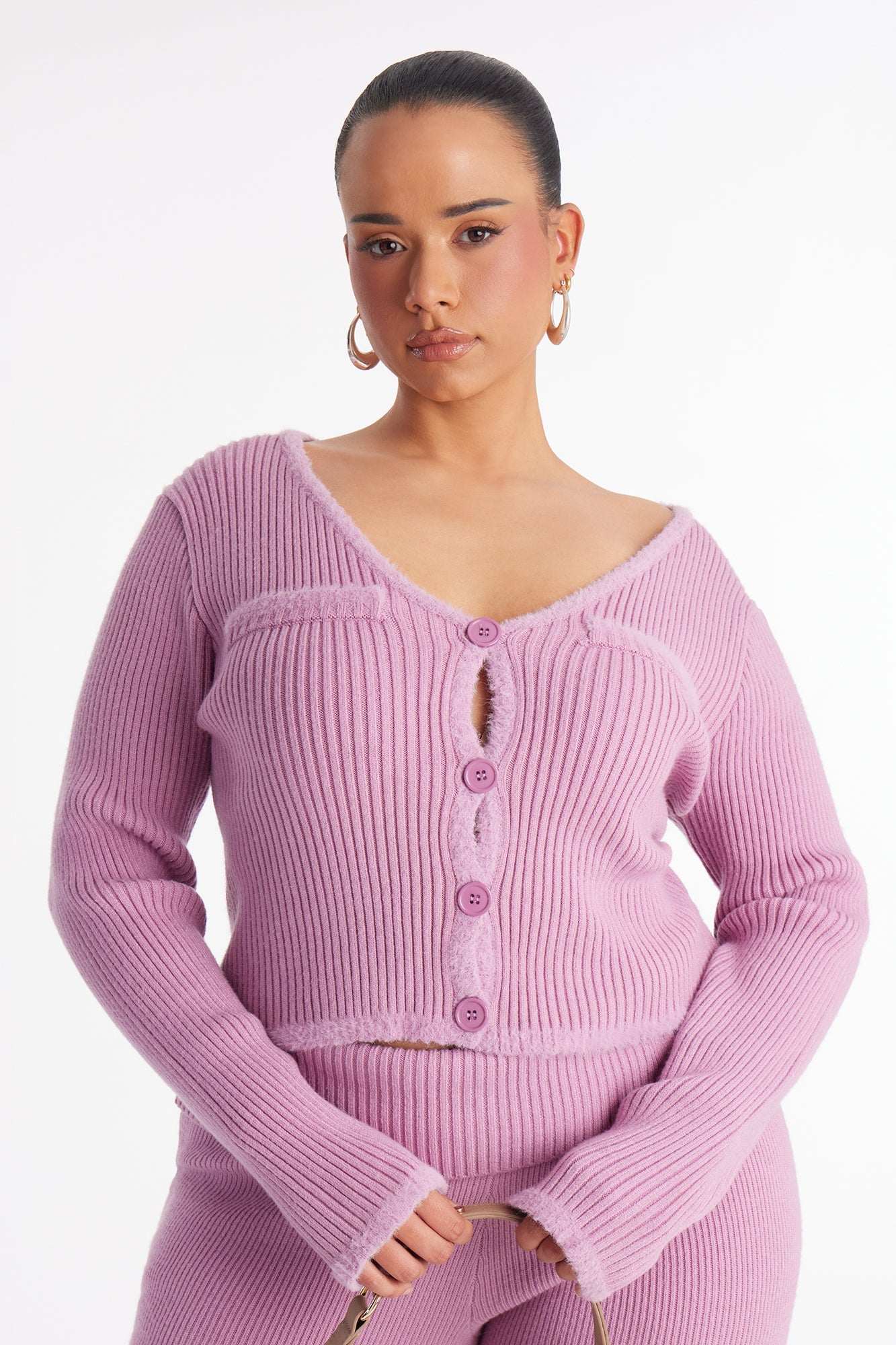 So Sweet Foldover Waist Flare Leg Pant Set - Lavender