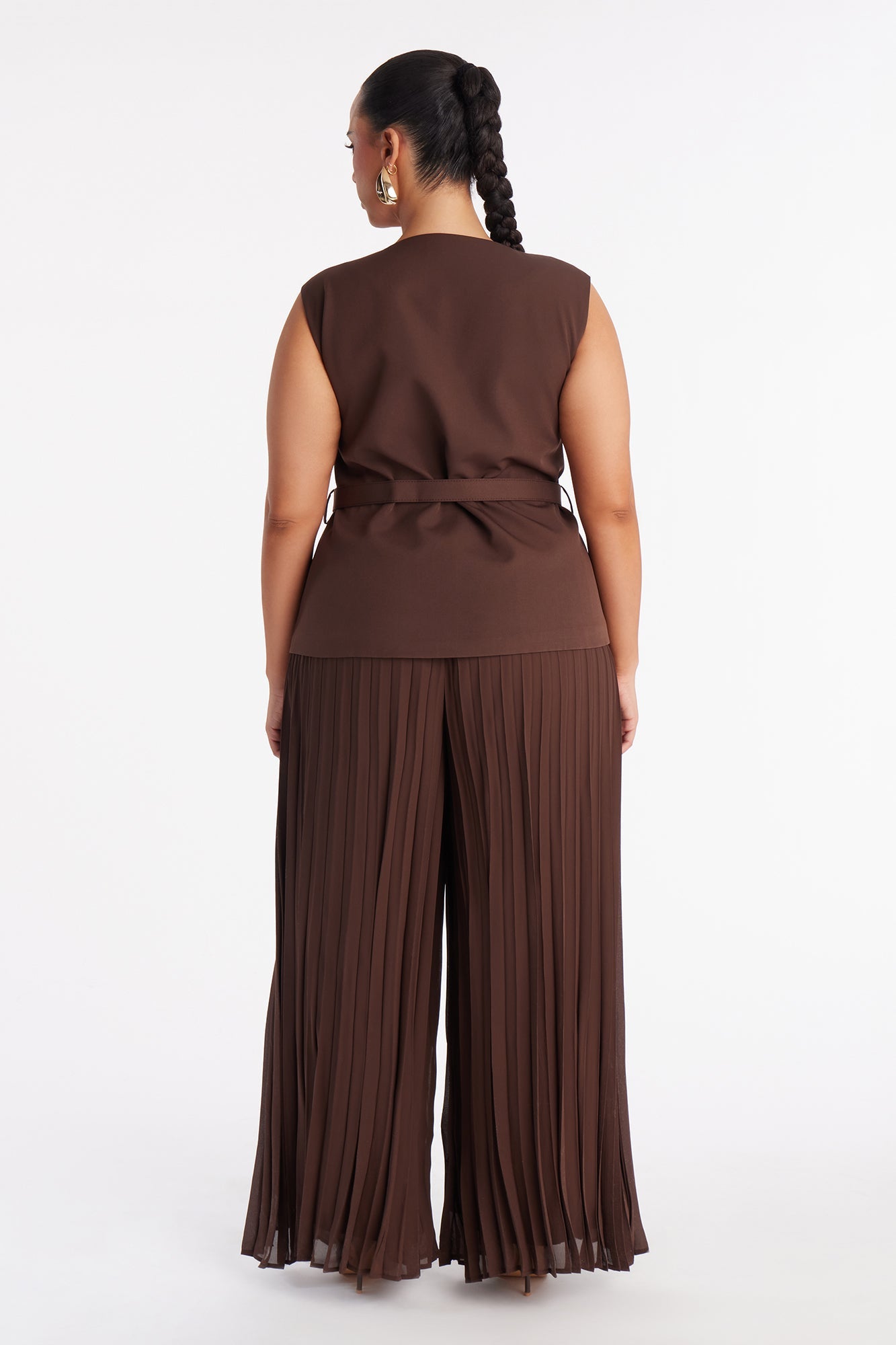 Grace Belted Vest Pant Set - Chocolate