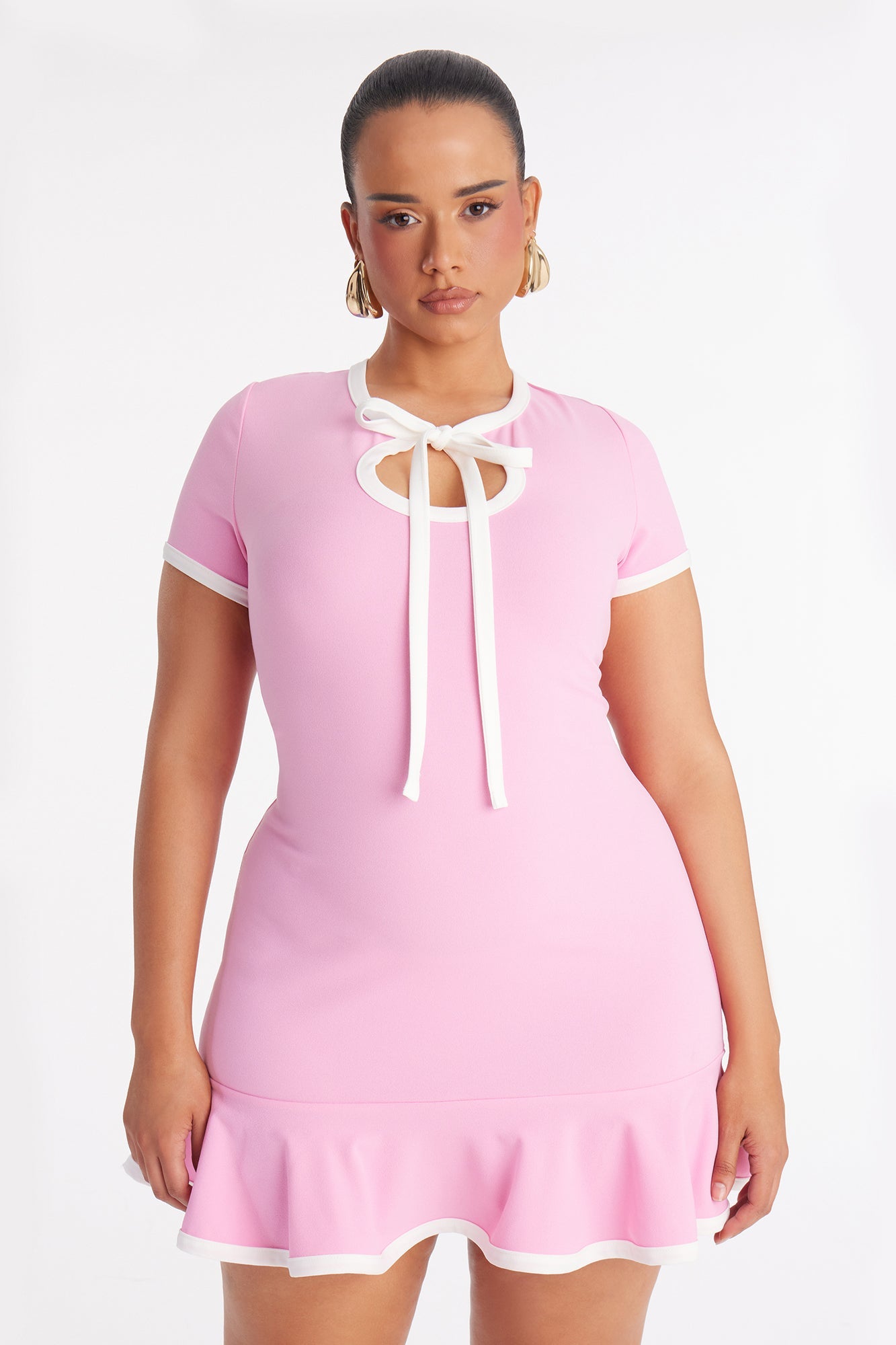 Set The Bar Short Sleeve Mini Dress - Light Pink