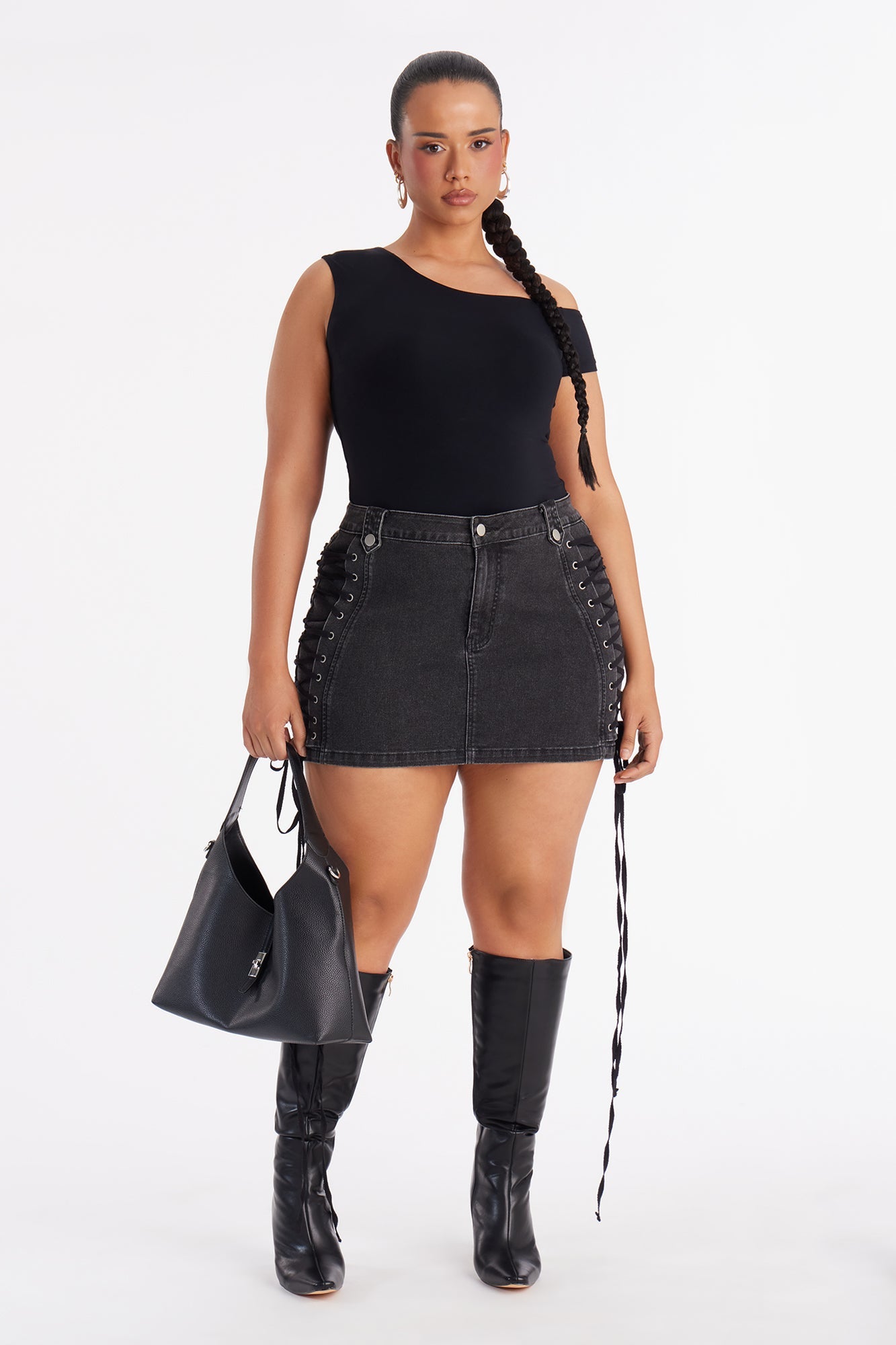 After Hours Lace Up Mini Skirt - Black