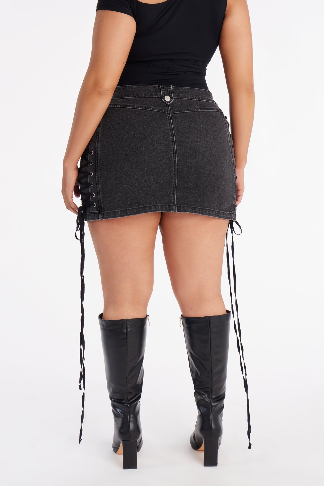 After Hours Lace Up Mini Skirt - Black