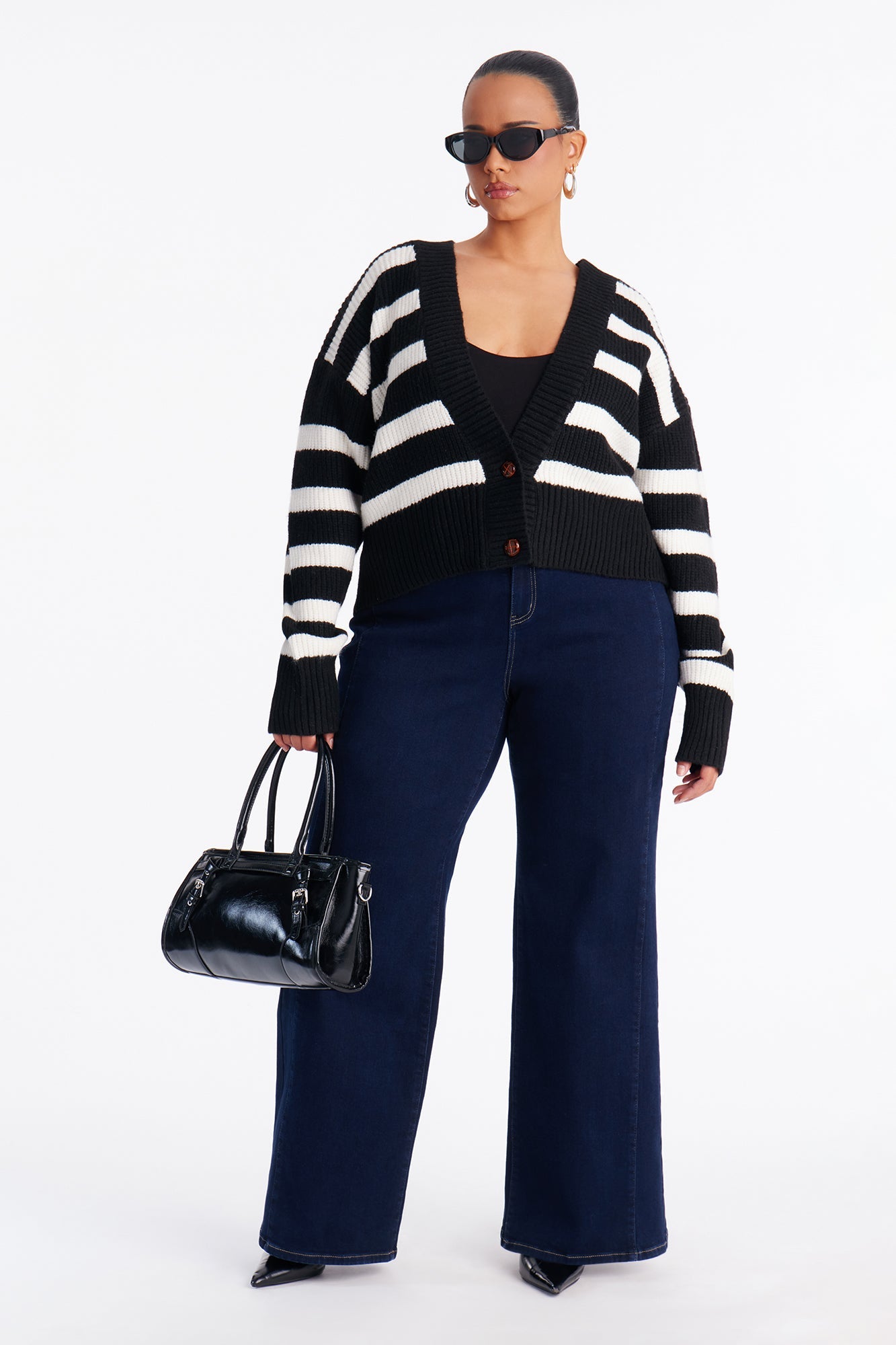 Sweet Moments Striped Cardigan - Black