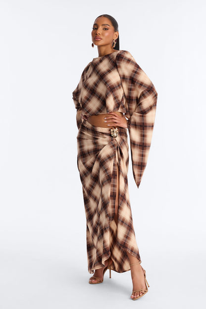 Raylene Plaid Maxi Skirt Set - Brown/combo