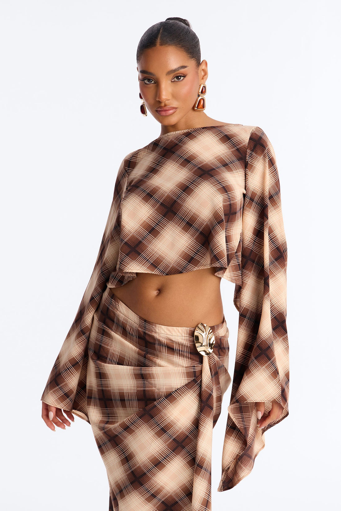 Raylene Plaid Maxi Skirt Set - Brown/combo