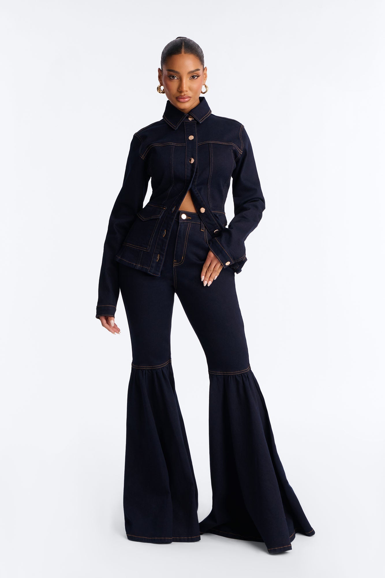 Bell Bottom Babe Denim Pant Set - Dark Wash