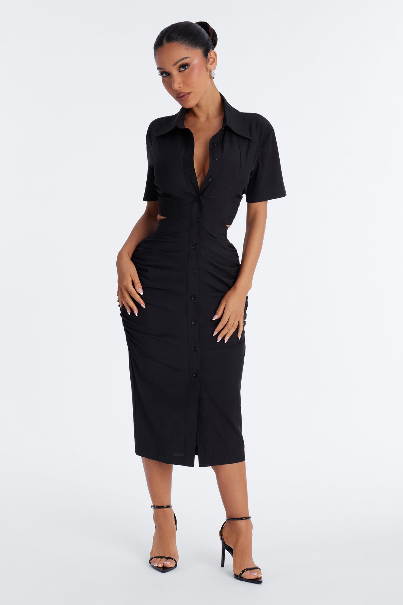 Jennifer Collared Midi Dress - Black