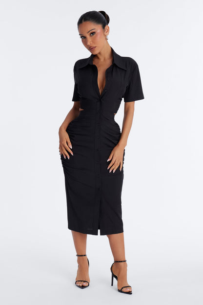 Jennifer Collared Midi Dress - Black