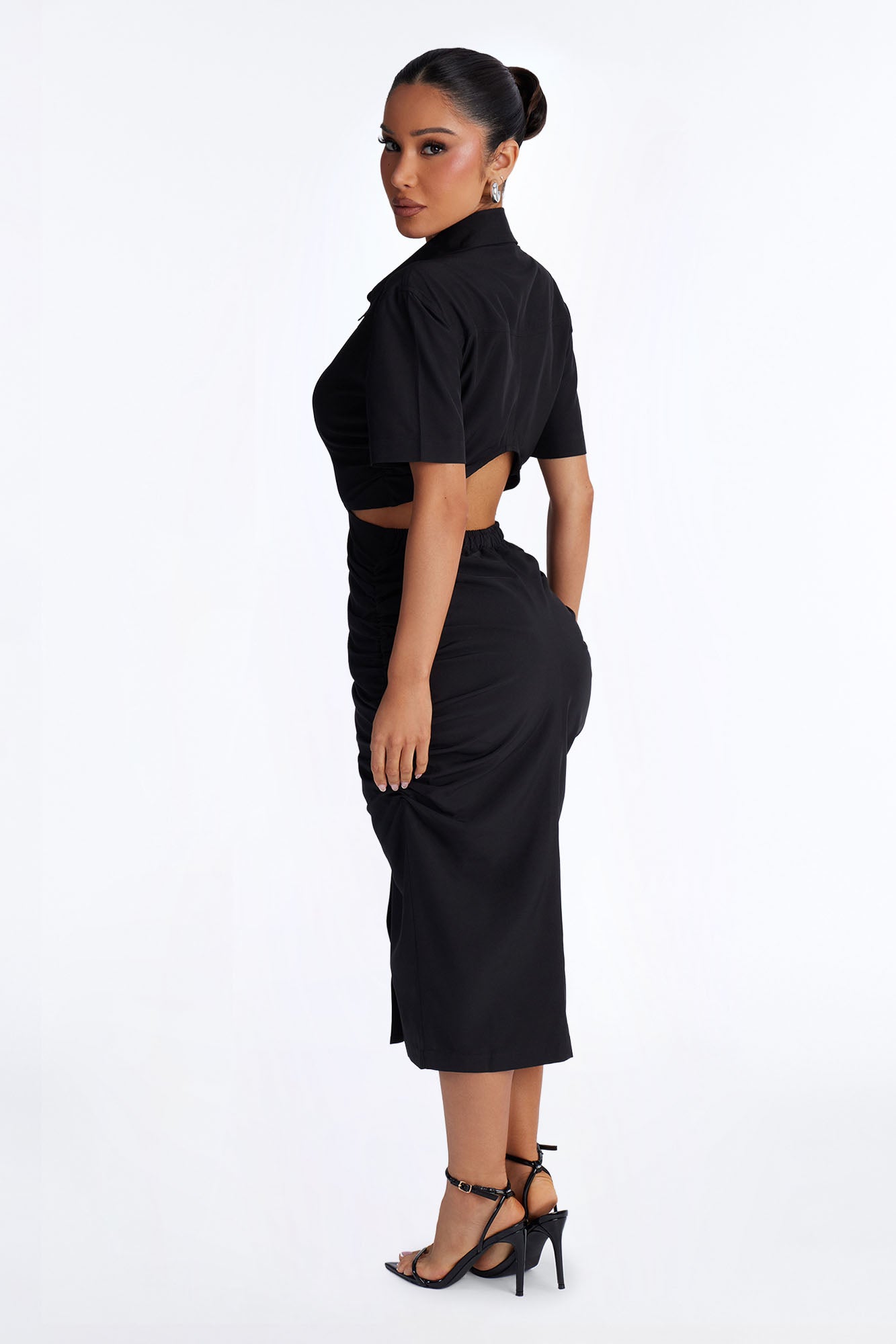 Jennifer Collared Midi Dress - Black