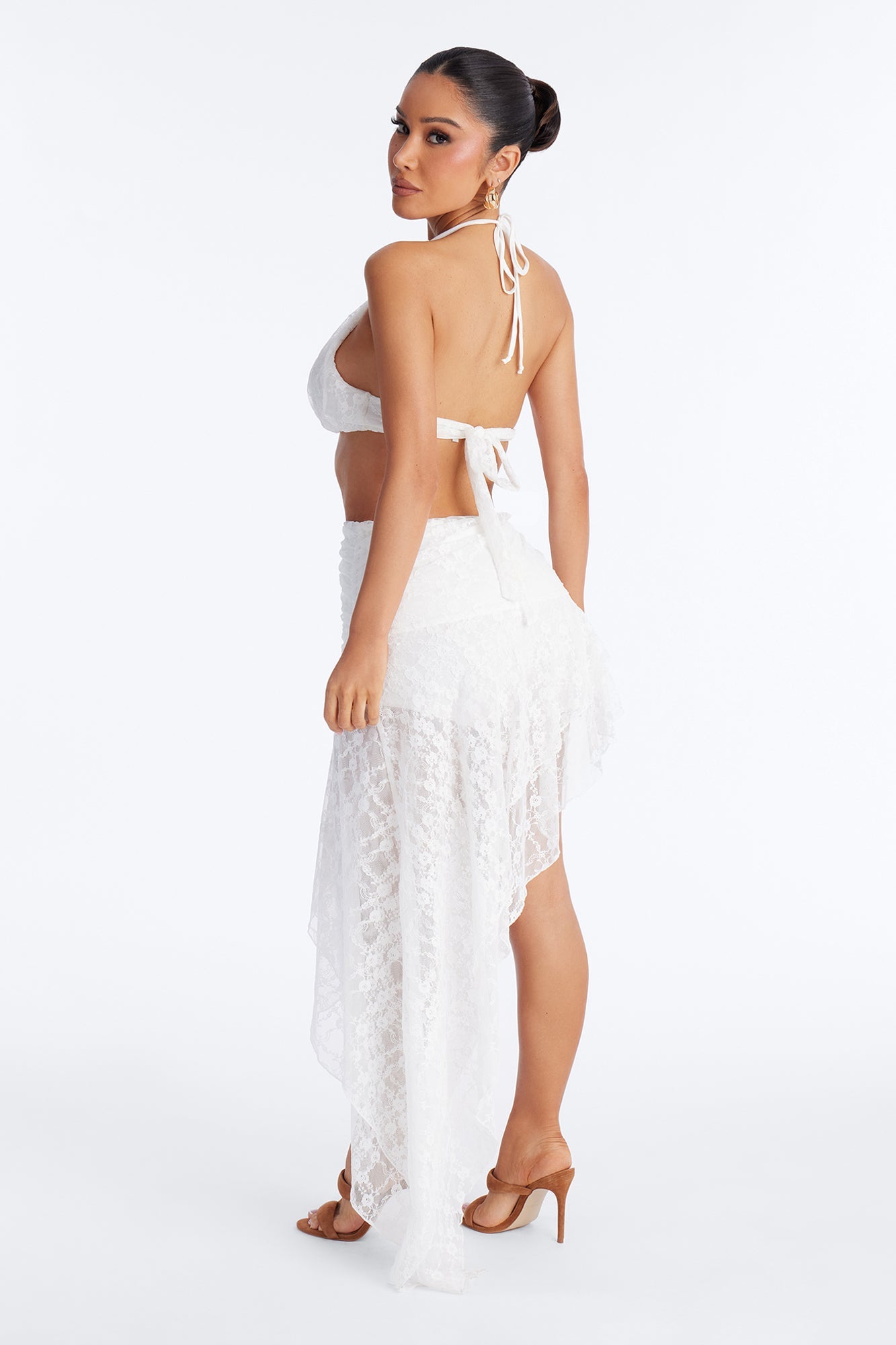 Appeal To Me Lace Halter Skirt Set - White