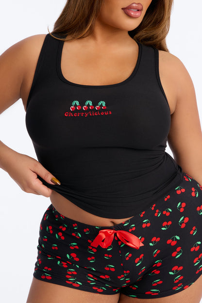 Cherrylicious Tank PJ Short Set - Black/Red