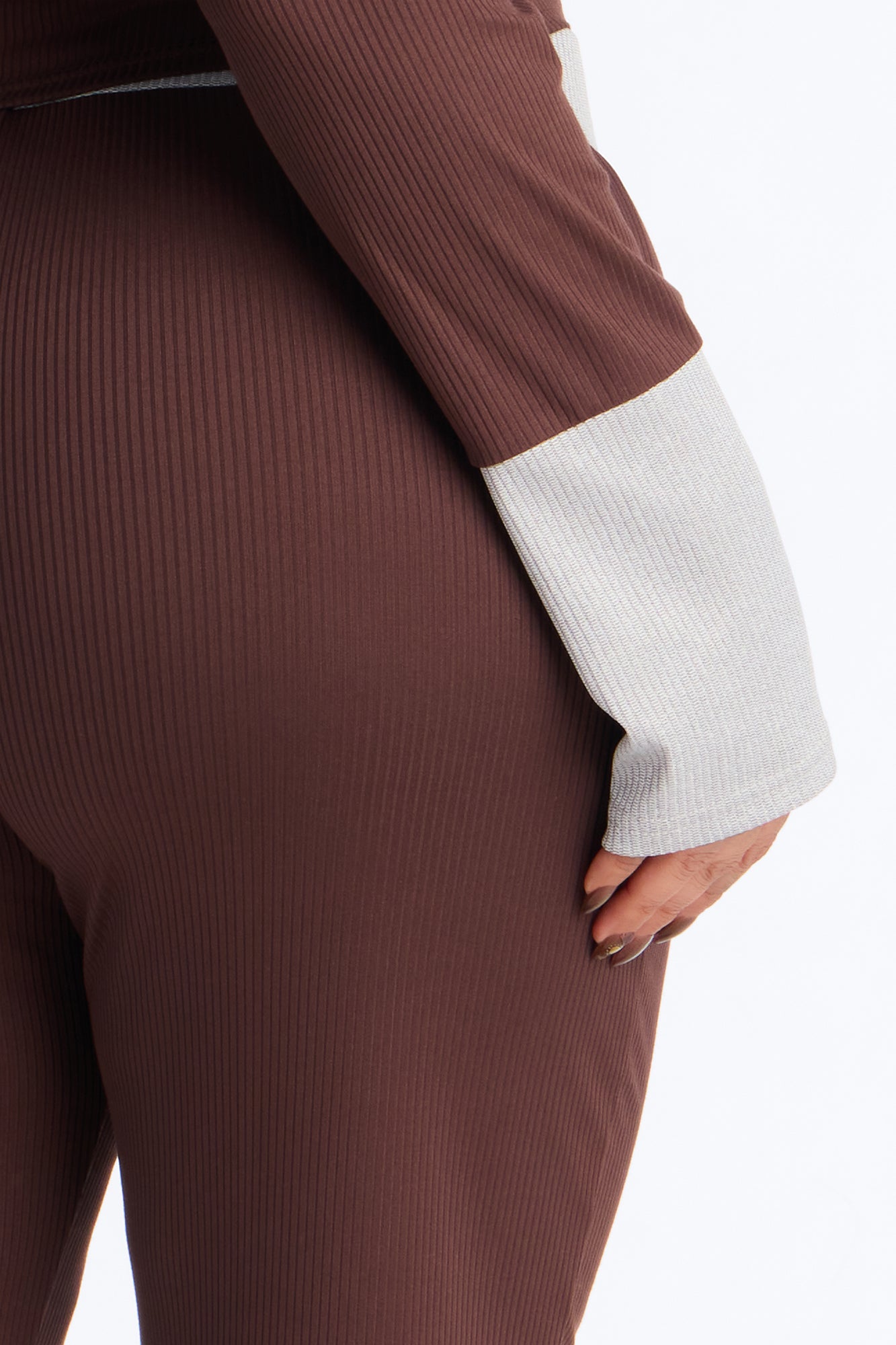 Still Napping Ribbed Long Sleeve PJ Pant Set - Chocolate