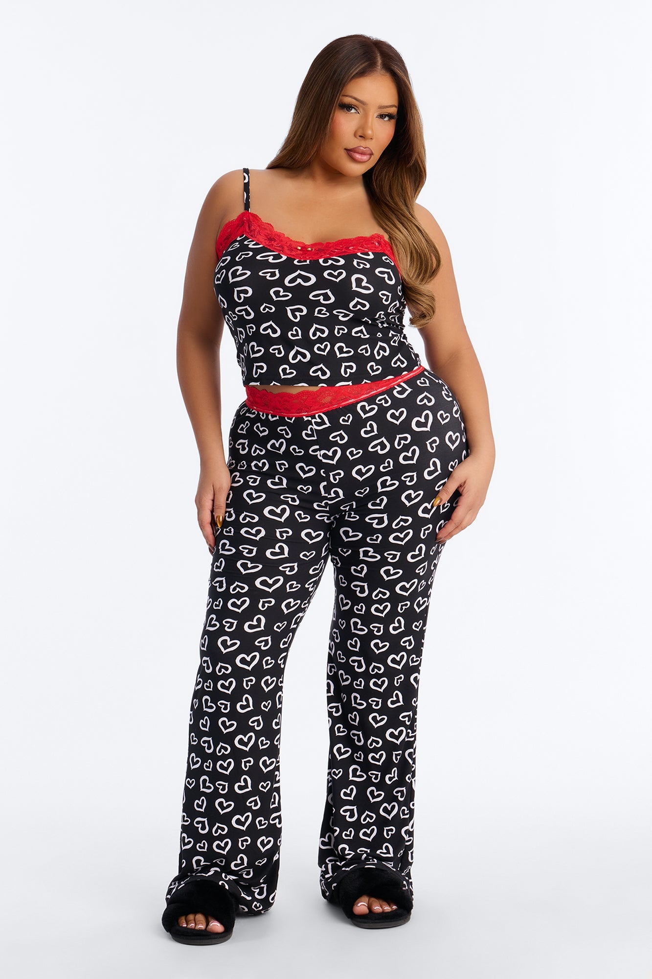 Give You My Heart Cami PJ Pant Set - Black/White