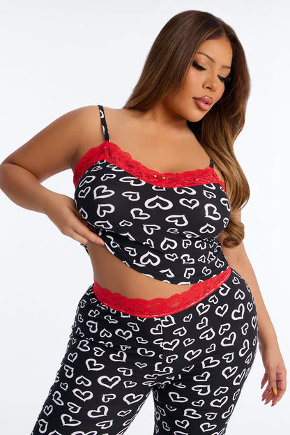 Give You My Heart Cami PJ Pant Set - Black/White