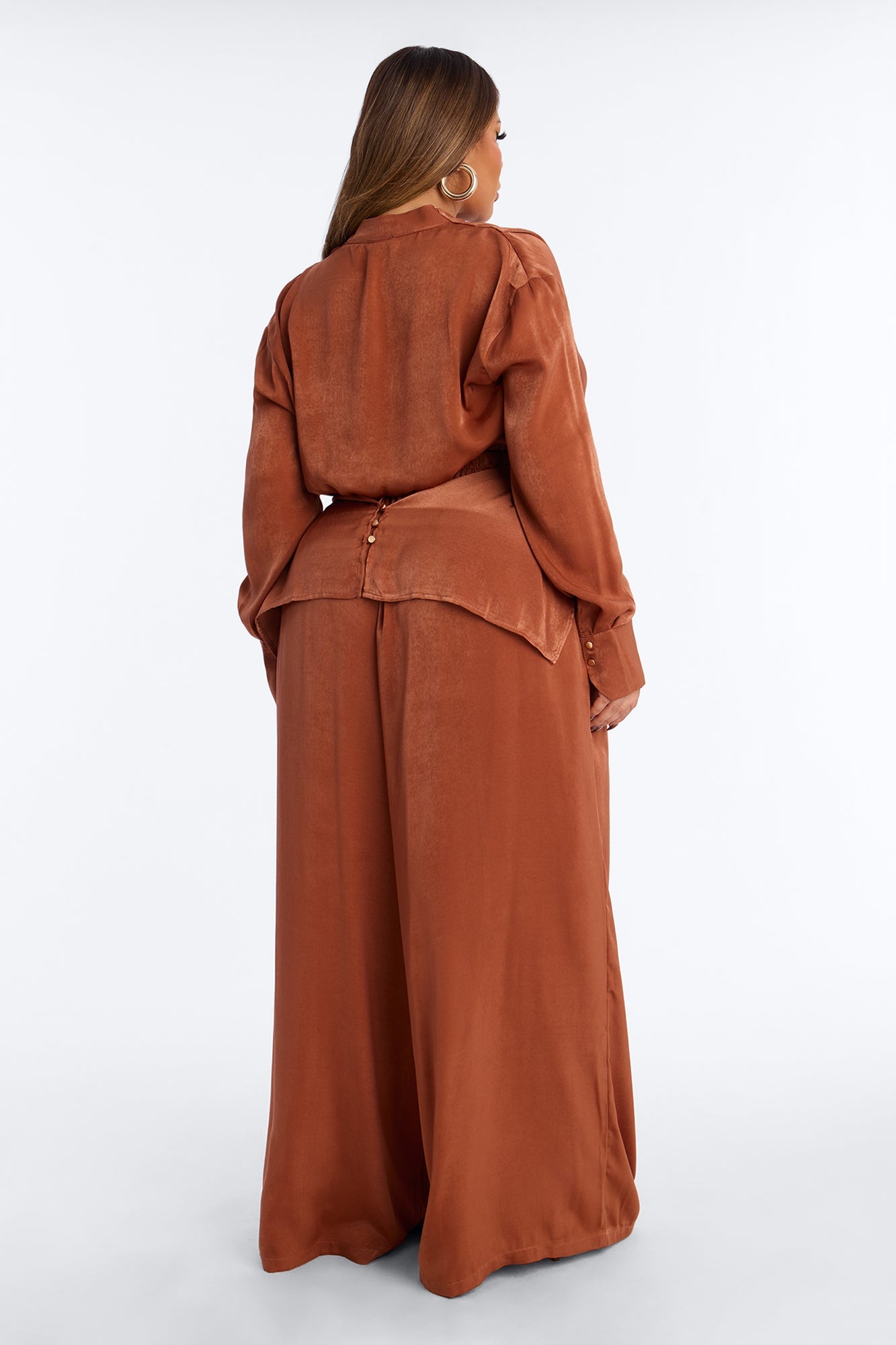 Into You Satin Pant Set - Rust