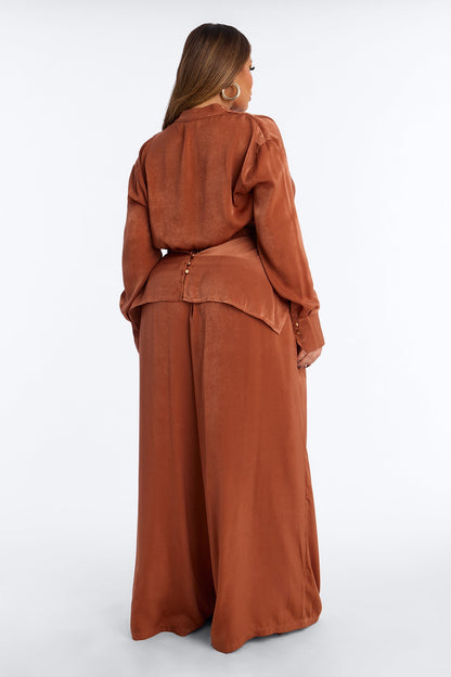 Into You Satin Pant Set - Rust