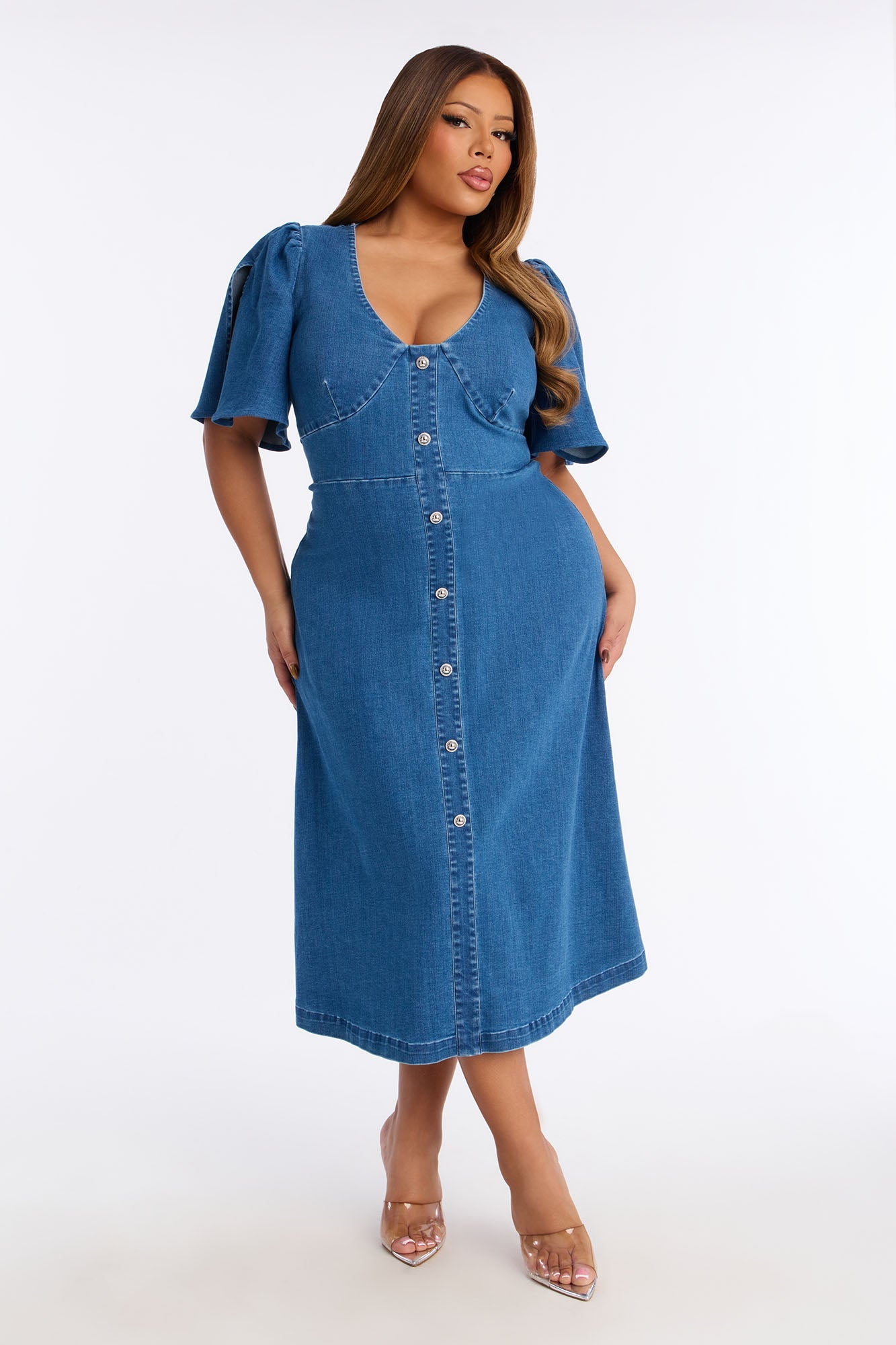 Aliza Denim Midi Dress - Medium Wash