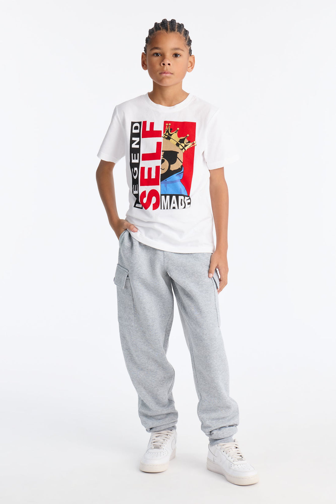 Mini Self Made Legend Cargo Jogger Pant Set - White/combo