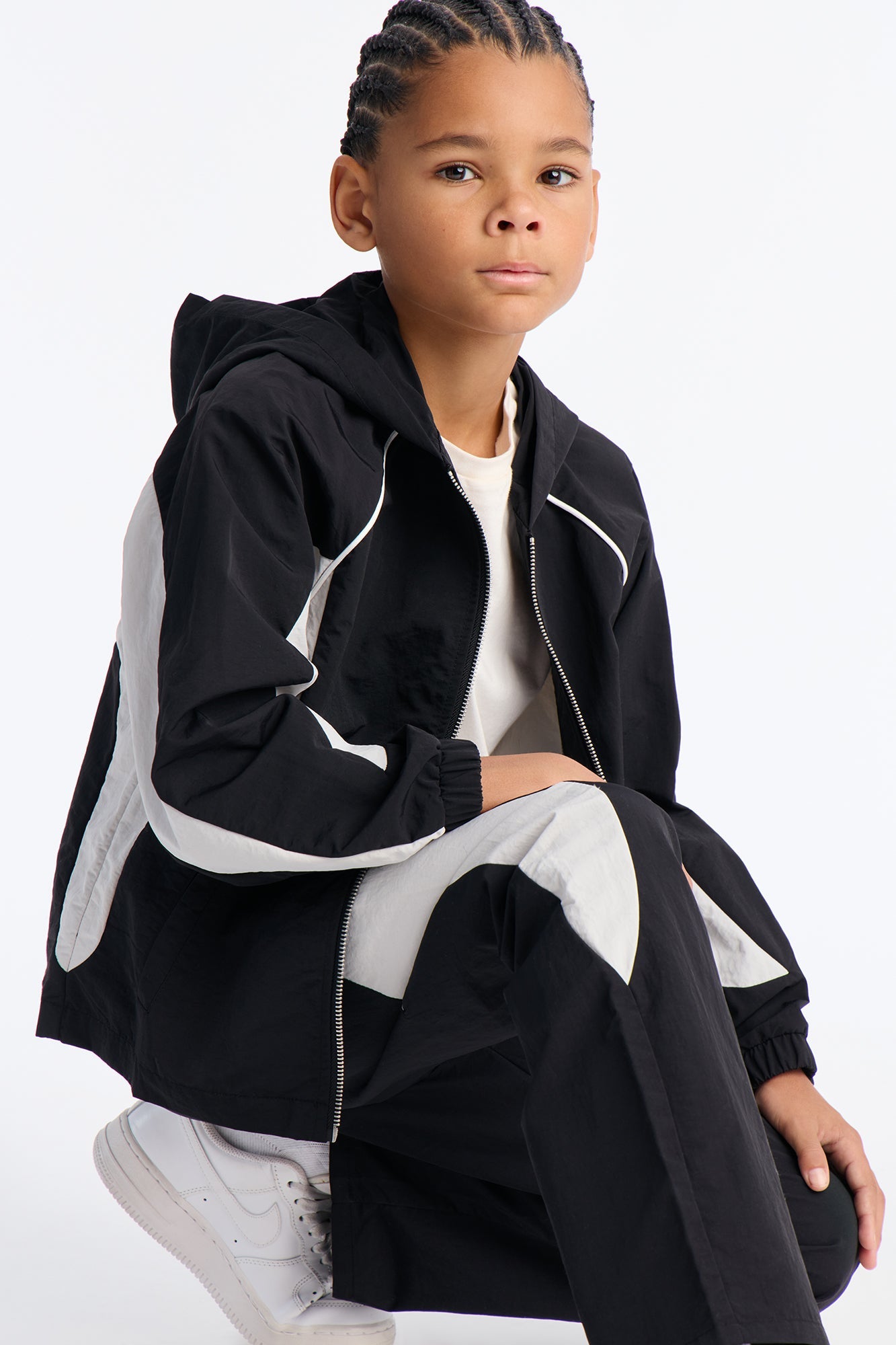 Mini Relaxed Aura Coded Hooded Track Jacket - Black