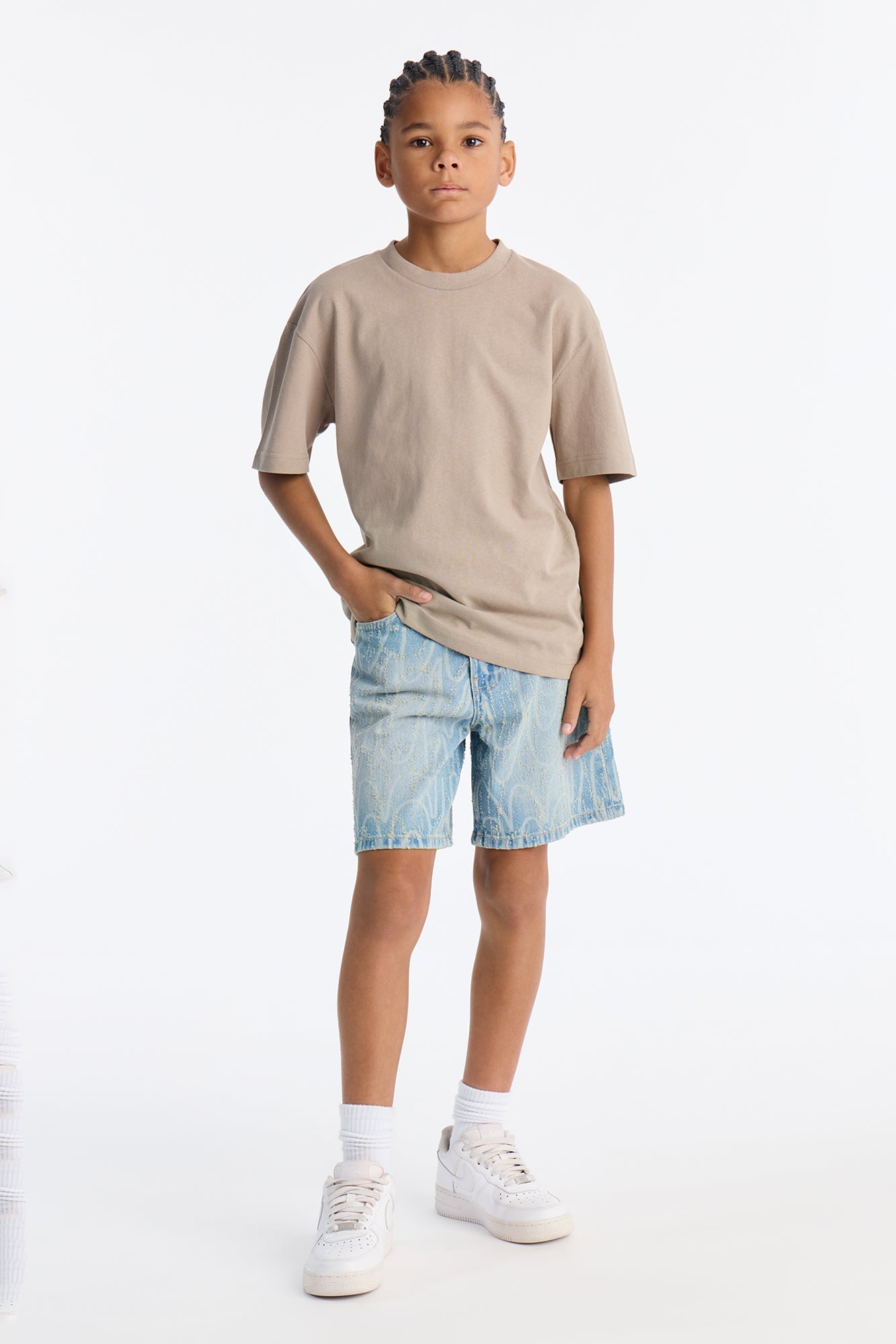 Mini Relaxed Swervin Distressed Denim Short - Light Blue Wash