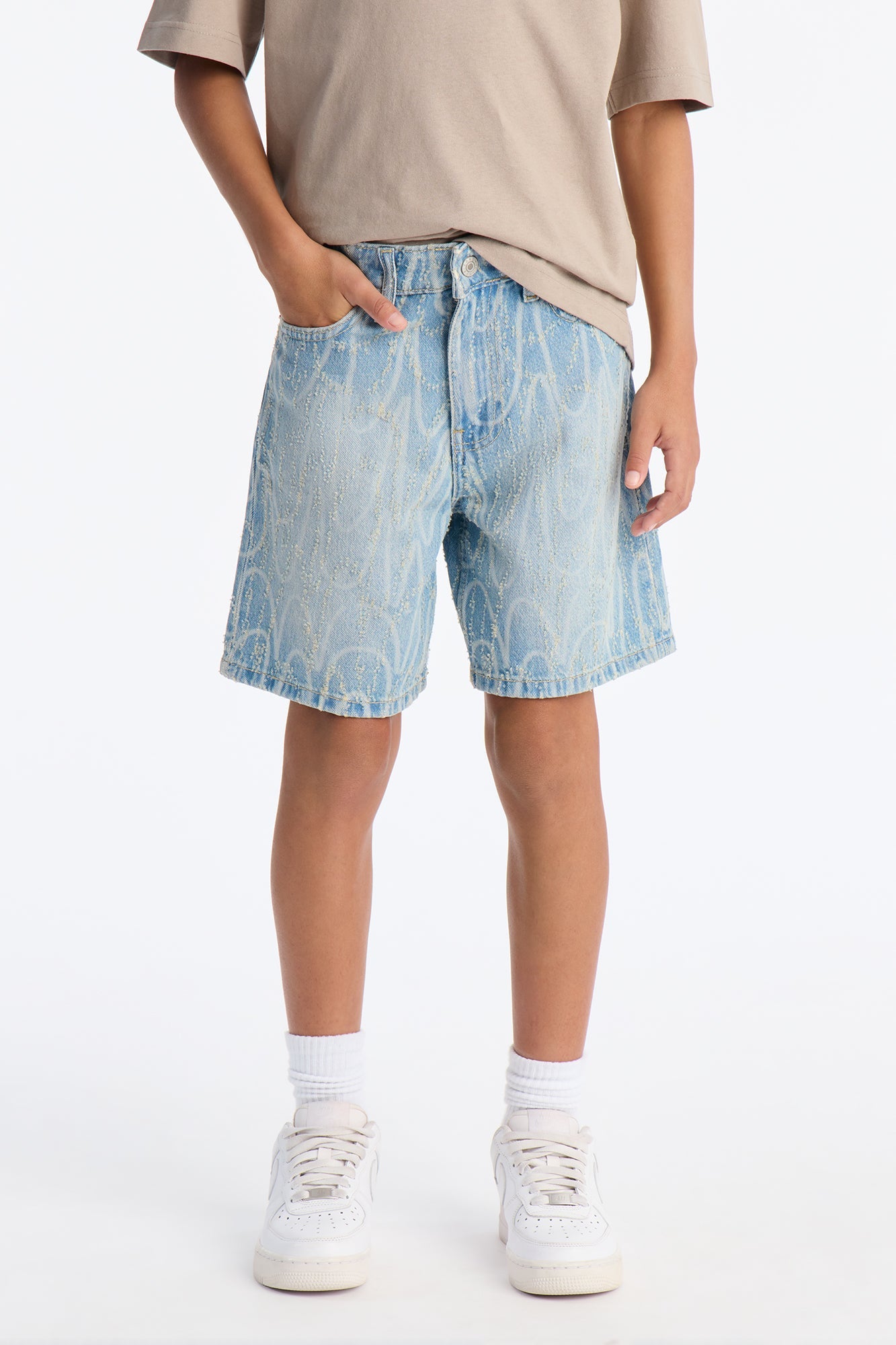 Mini Relaxed Swervin Distressed Denim Short - Light Blue Wash