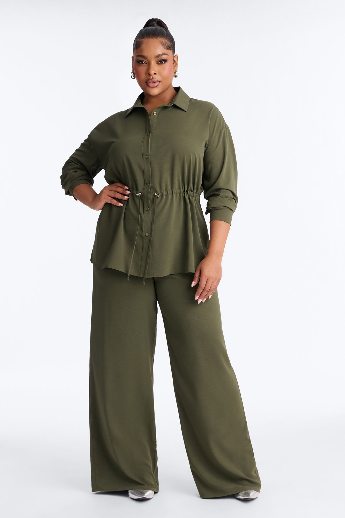 On A Safari Tie Waist Pant Set - Olive