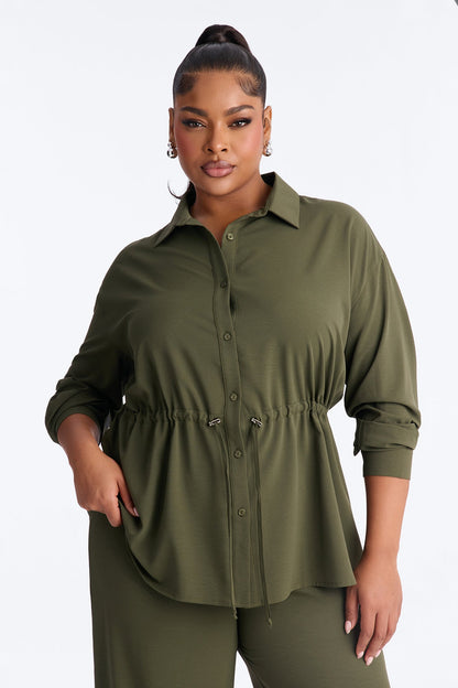 On A Safari Tie Waist Pant Set - Olive
