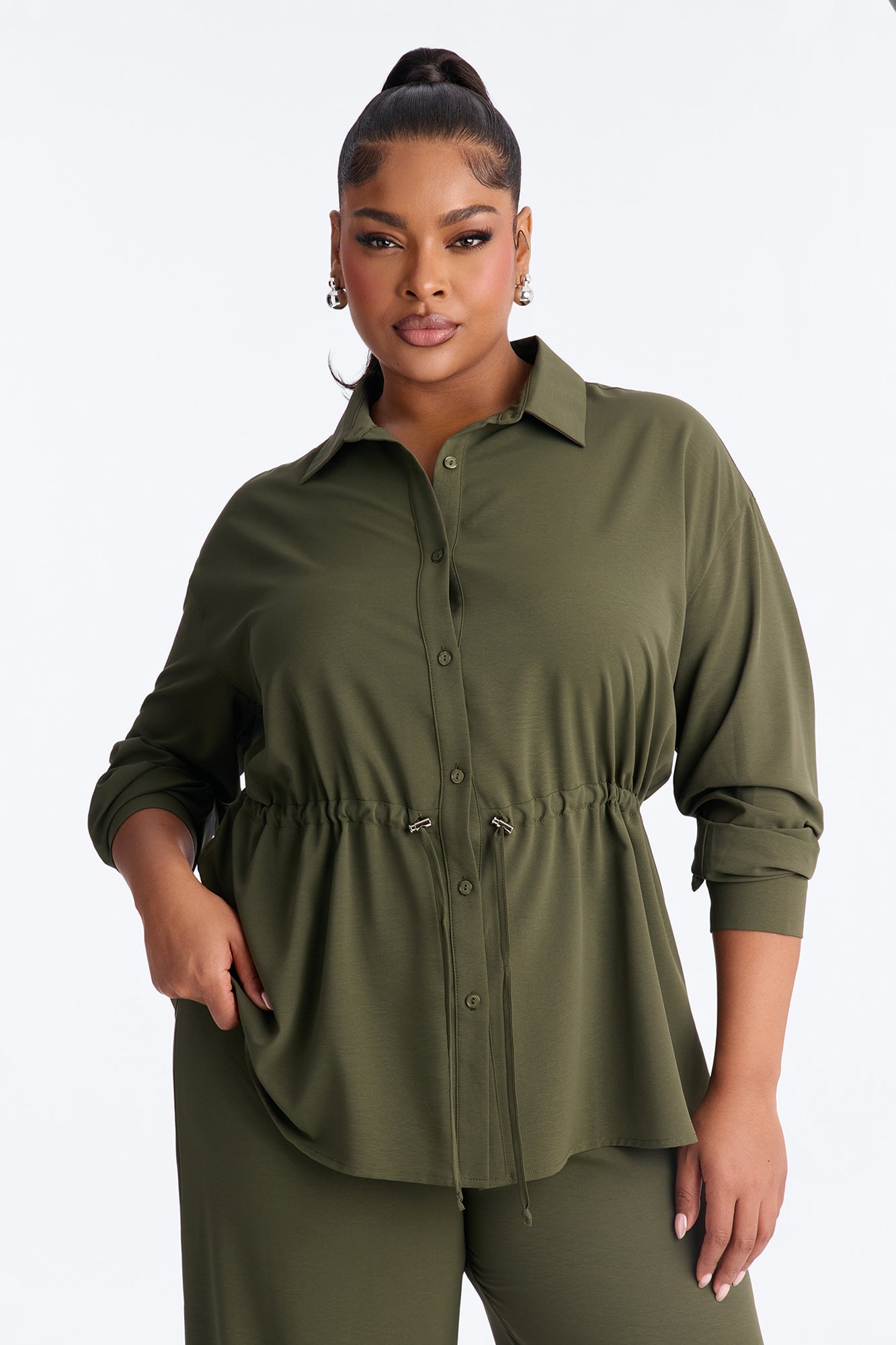 On A Safari Tie Waist Pant Set - Olive