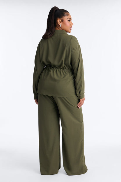 On A Safari Tie Waist Pant Set - Olive