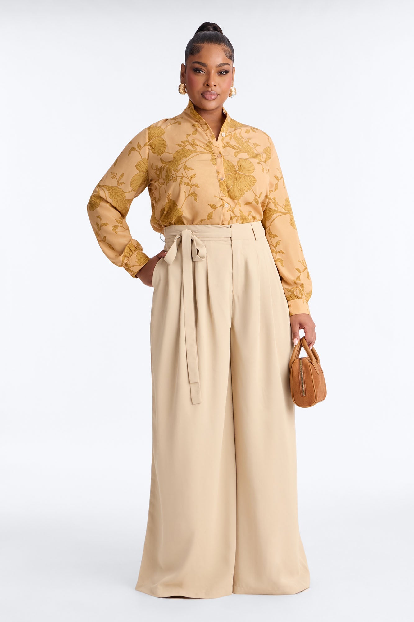 Quiet Luxury Tie Waist Crepe Trouser 33″ - Khaki