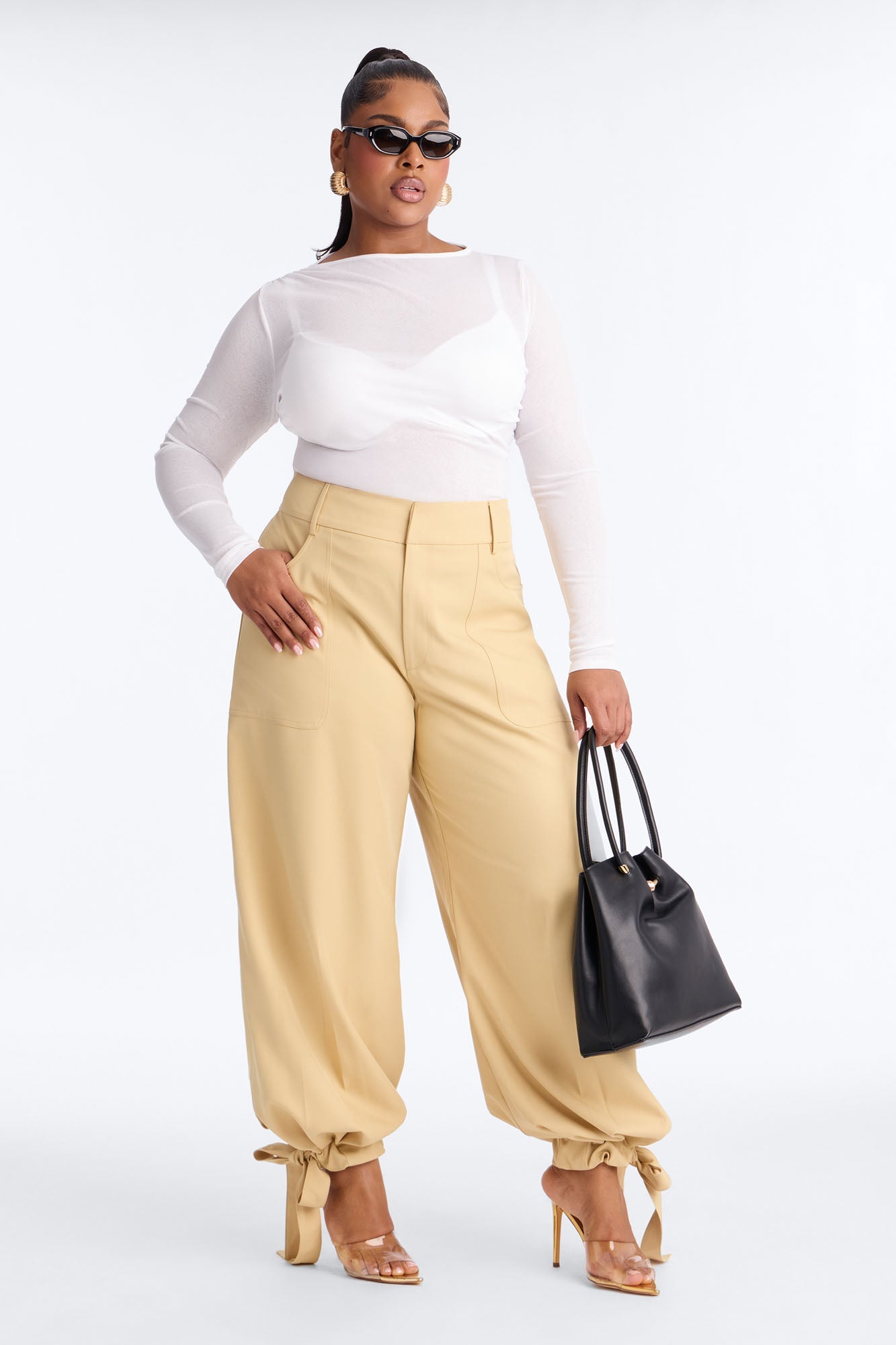 Anastasia Mid Rise Tie Ankle Jogger Pant 30″ - Mustard