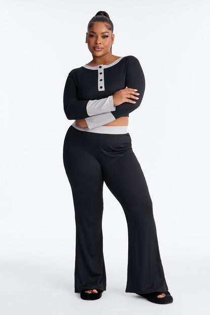 Still Napping Ribbed Long Sleeve PJ Pant Set - Black