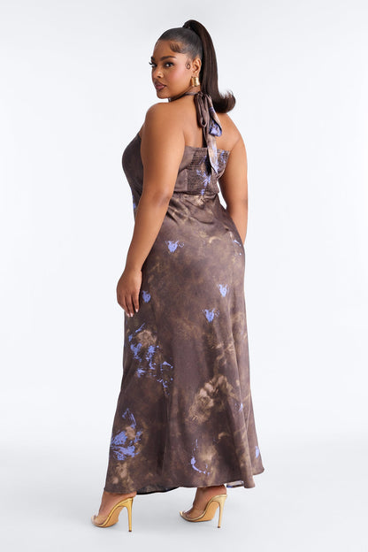 Celia Hardware Satin Maxi Dress - Blue/combo