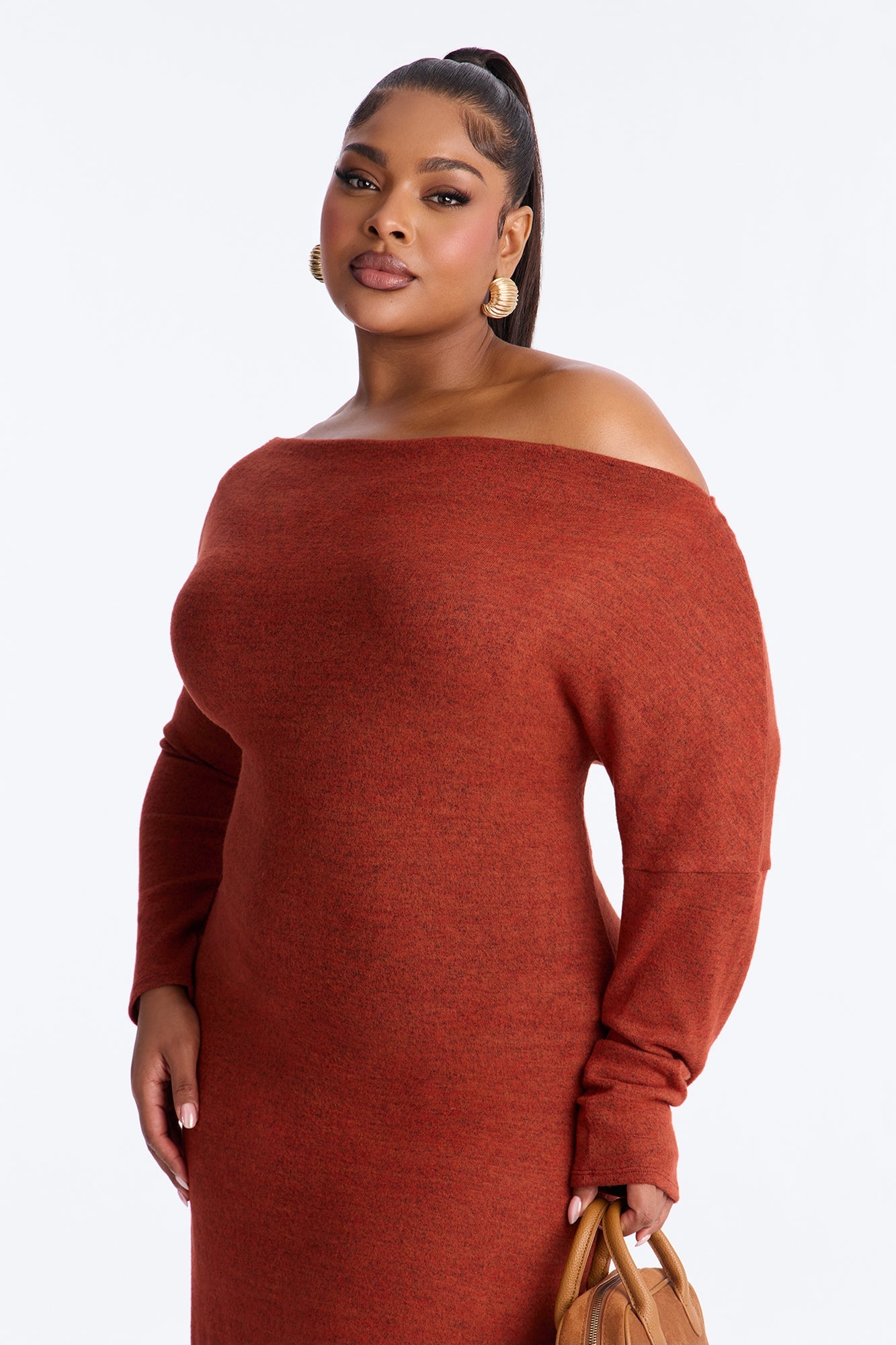 Bellina Off Shoulder Sweater Midi Dress - Red