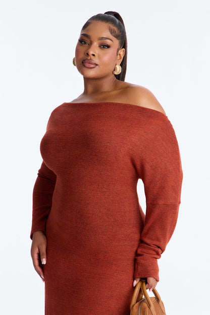 Bellina Off Shoulder Sweater Midi Dress - Red