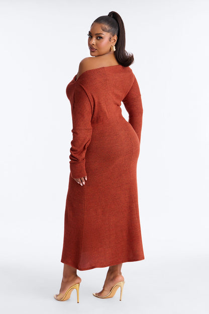 Bellina Off Shoulder Sweater Midi Dress - Red