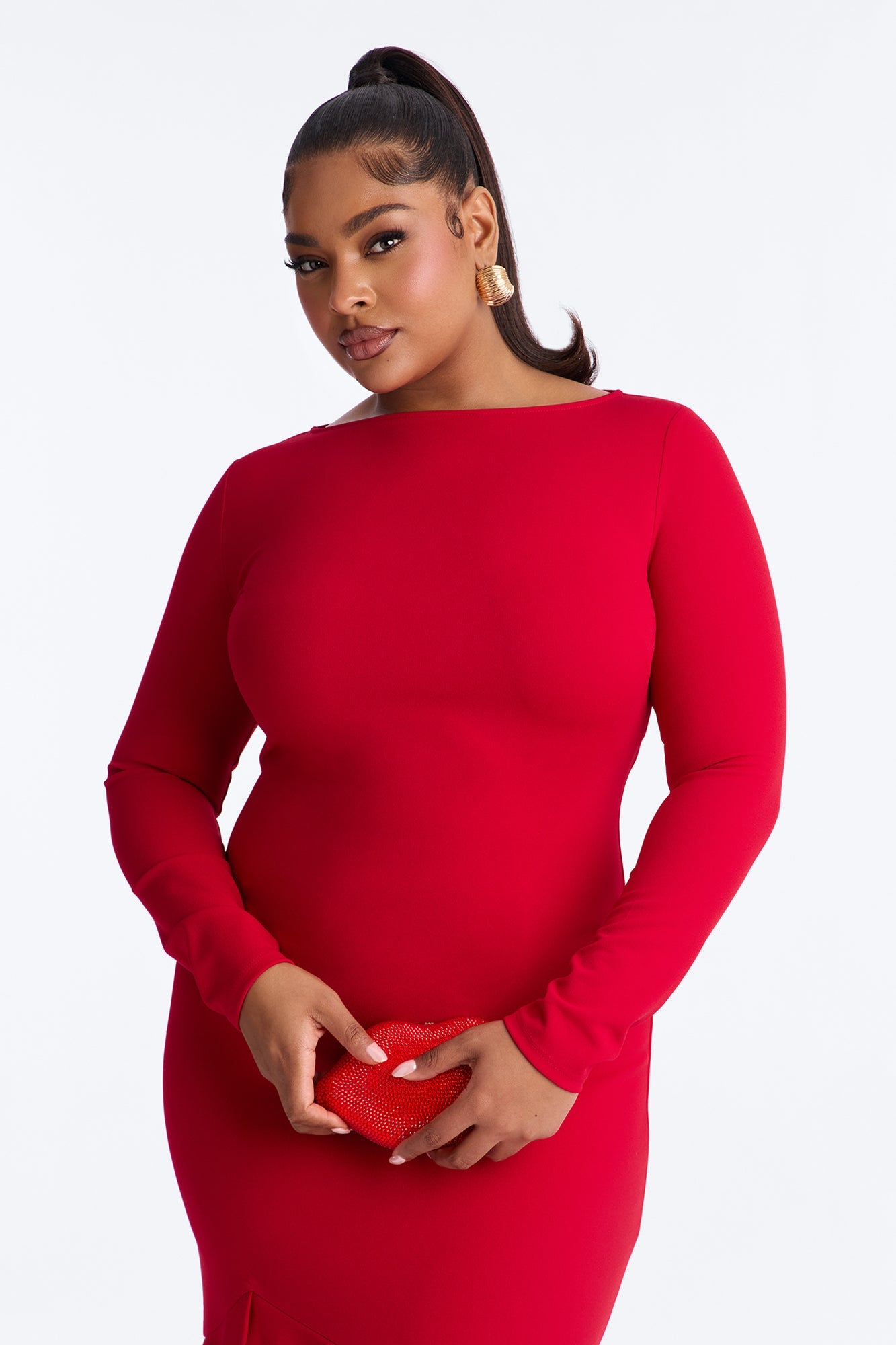 Bianca Long Sleeve Peplum Midi Dress - Red