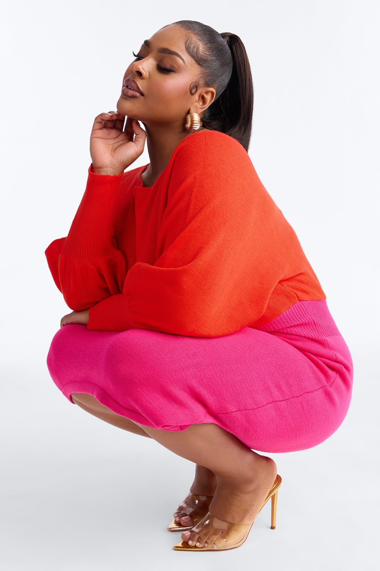 Power Pop Color Block Sweater Midi Dress - Pink/combo