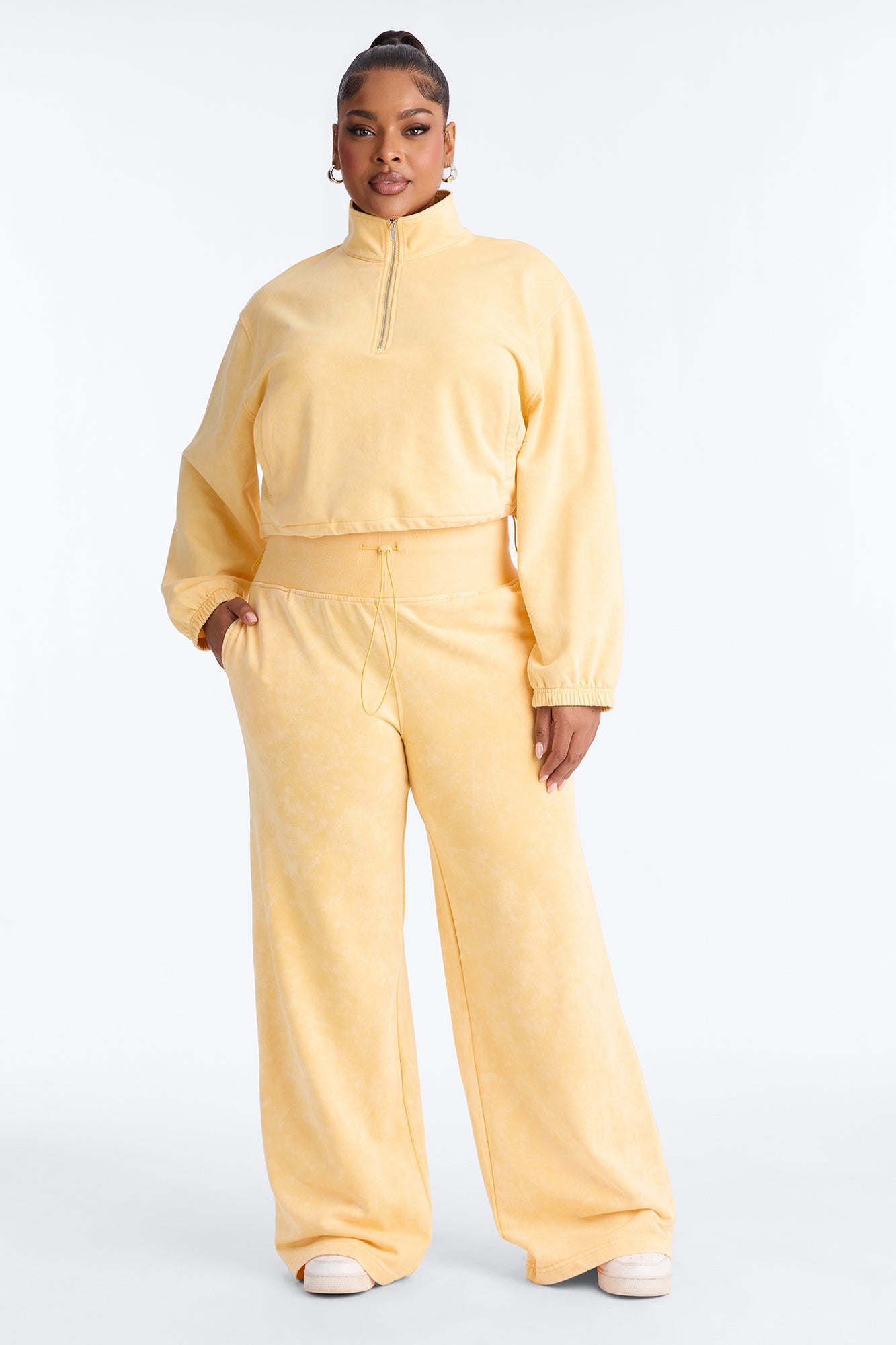Lizel Washed Wide Leg Pant Set - Yellow