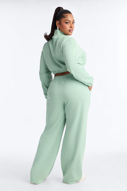 Audrina Funnel Neck Cropped Bomber Pant Set - Sage
