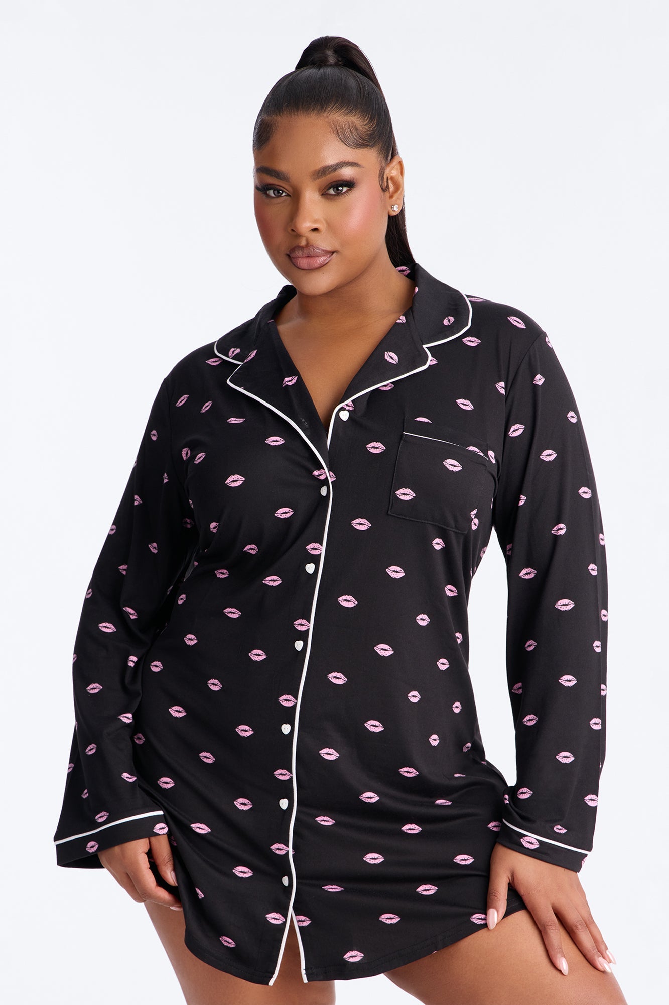 Besitos Long Sleeve PJ Sleep Shirt - Black/Pink