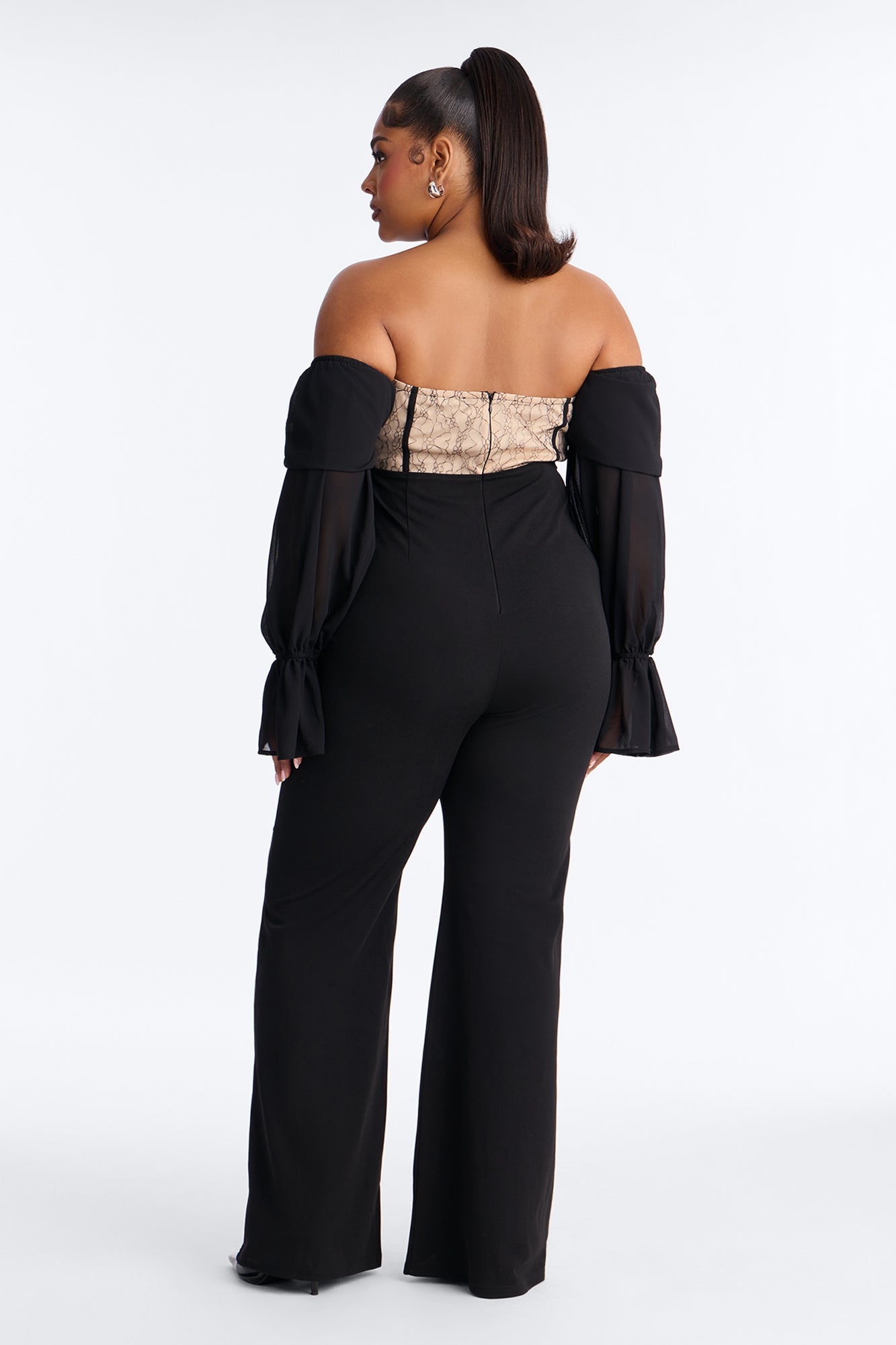 Janelle Lace Trim Flare Leg Jumpsuit - Black