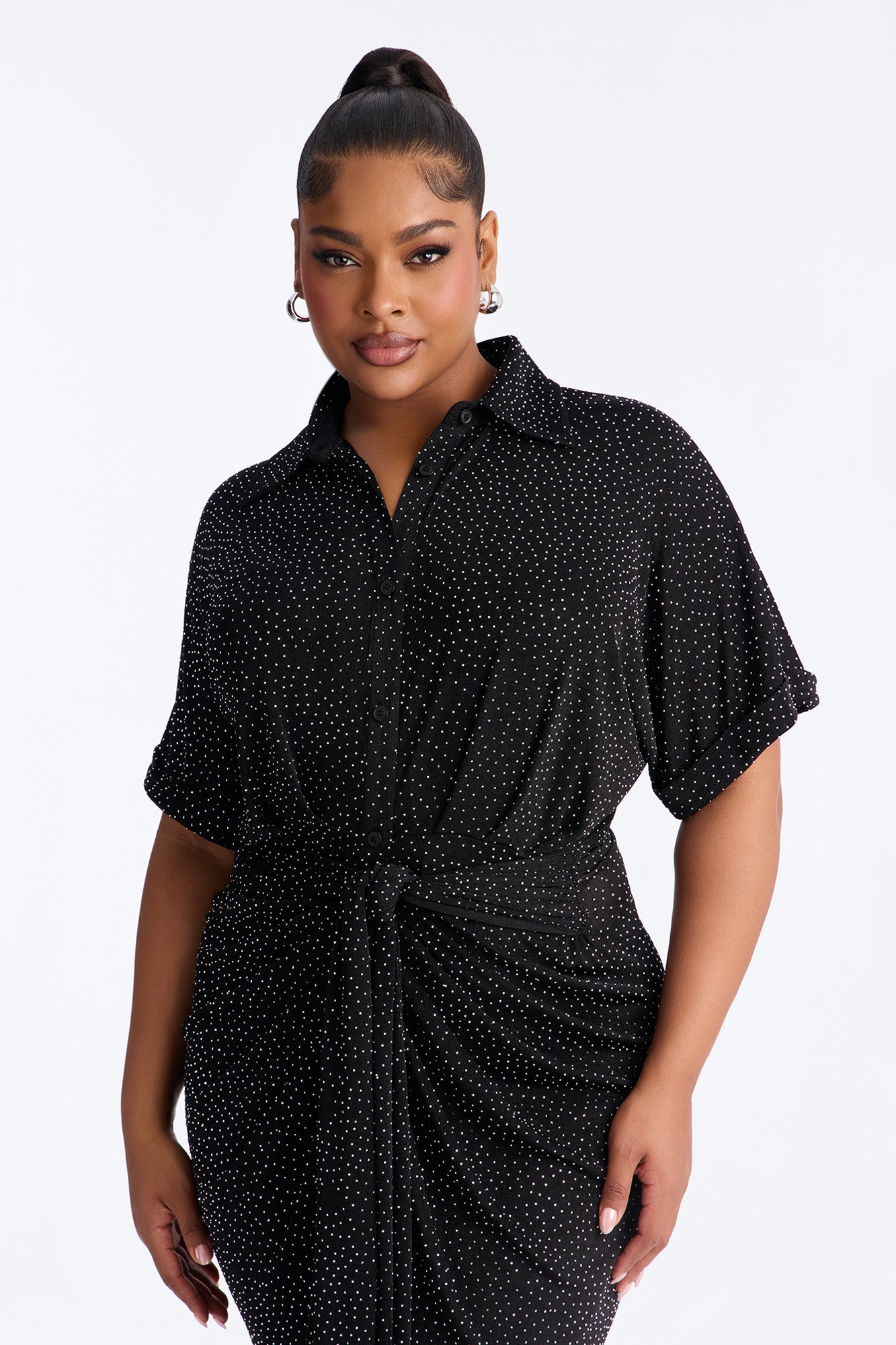 City Mood Rhinestone Slinky Midi Dress - Black