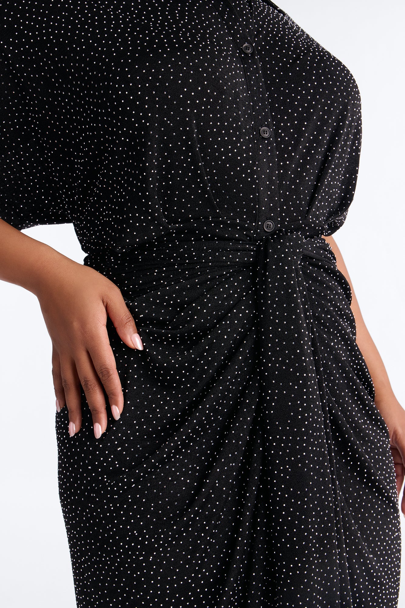 City Mood Rhinestone Slinky Midi Dress - Black